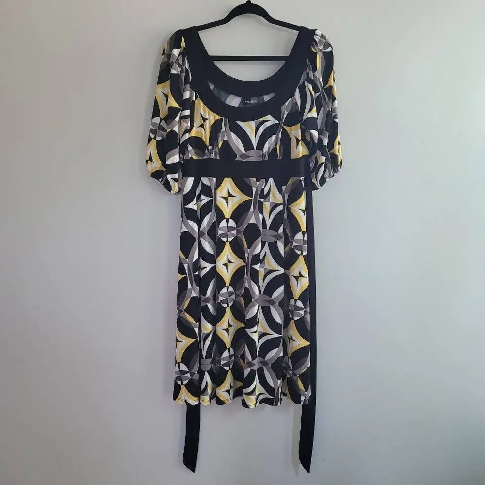 Vintage y2k babydoll knee length dress abstract‎ geometric print puff sleeve
